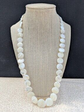 Vintage Art Deco Mother of Pearl Coin Bead Necklace